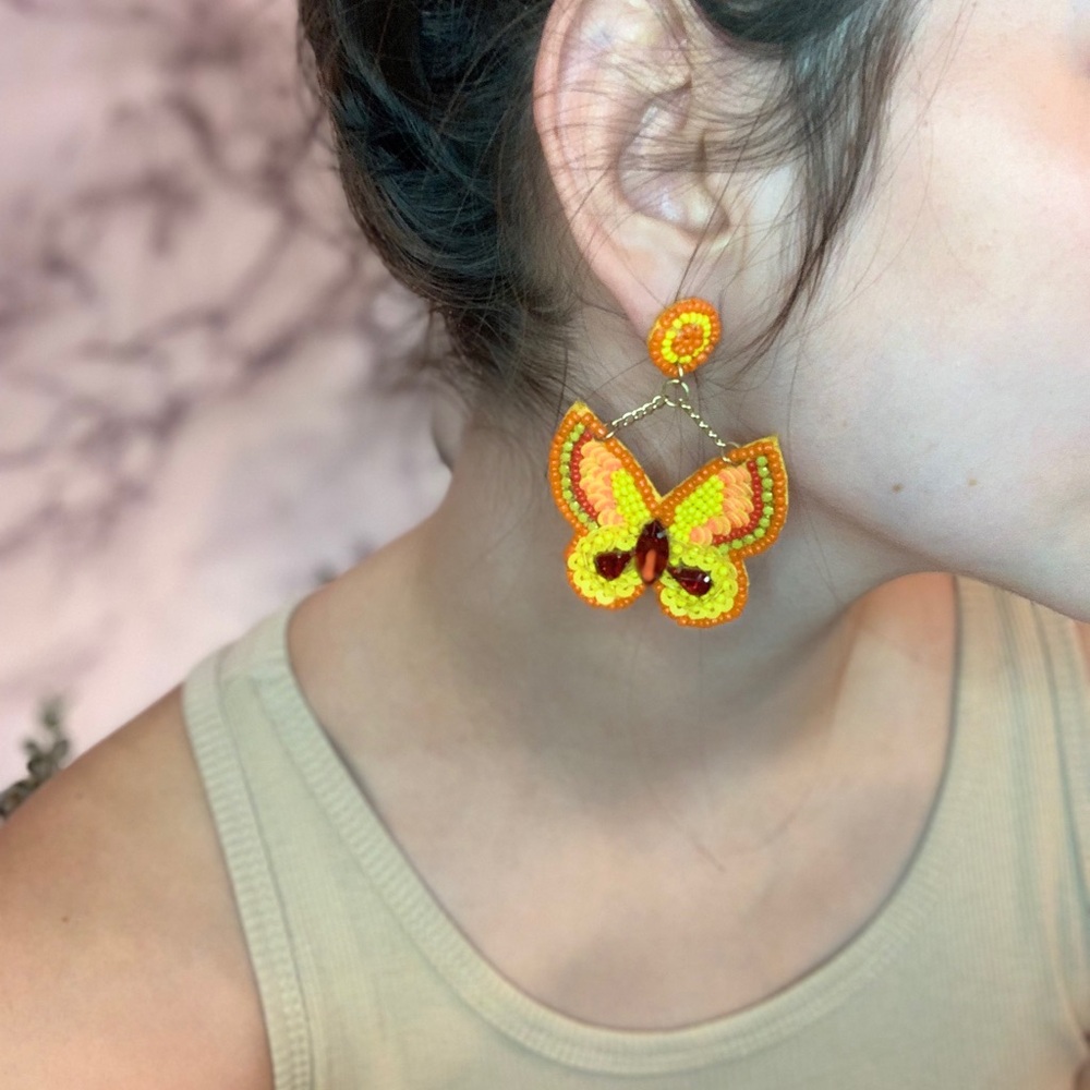 Orange butterfly earrings